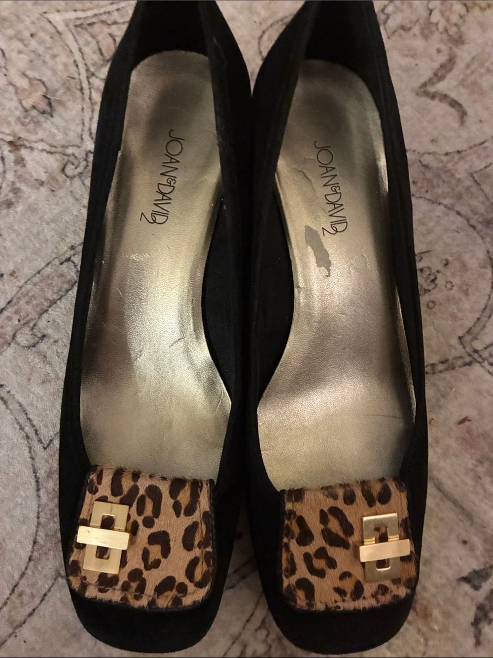 Joan & David Vintage Black Suede Wedge Pumps with Calf Hair Leopard Accent 8